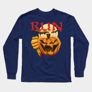 Run Halloween Pumpkin Monster Face Costume For Women&Men Long Sleeve T-Shirt